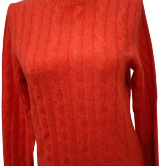 VGUC GRACE CASHMERE Mandarine 100% Cashmere Turtleneck Cableknit Sweater Size M - Picture 7 of 7